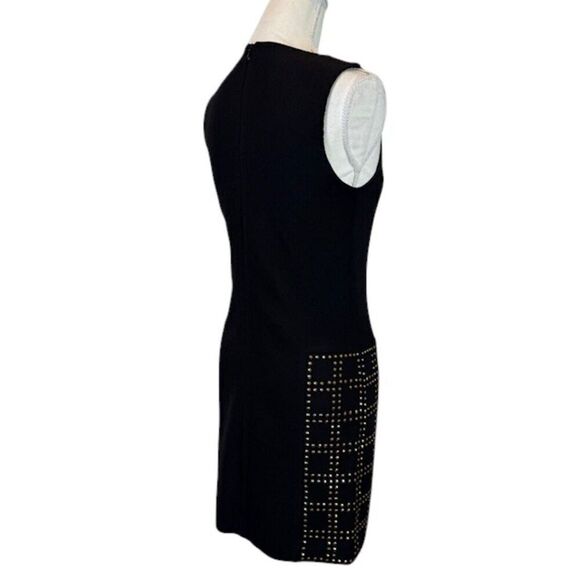Trina Turk Blake Dress Gold Studded Black Crepe Mini Sheath Sleeveless Size 2 - Picture 5 of 15
